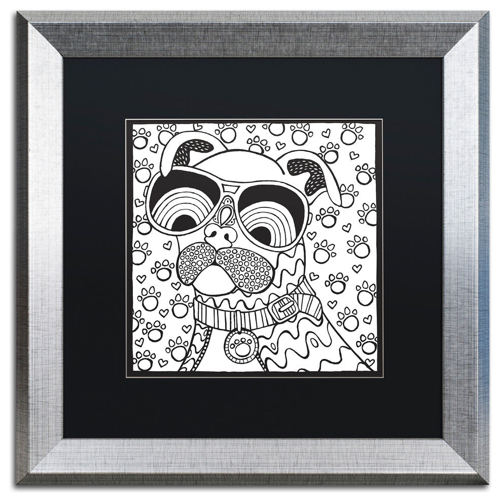 Hello Angel ''Cool Pooch'' Art, Silver Frame, Black Mat, 16x16