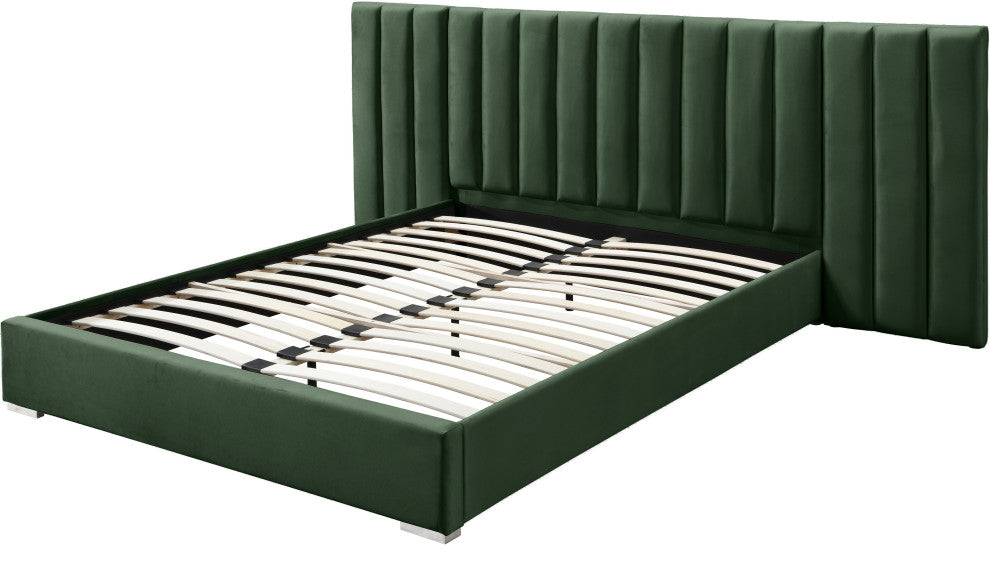 Pablo Velvet Upholstered Bed, Green, Queen