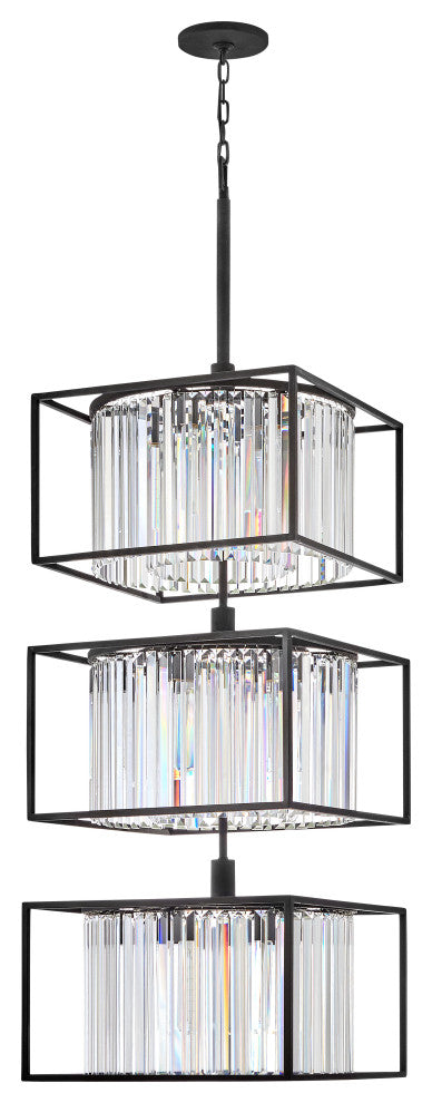 Hinkley 50.25" Giada Multi-Tier Modern Chandelier, Black + Prismatic Crystals