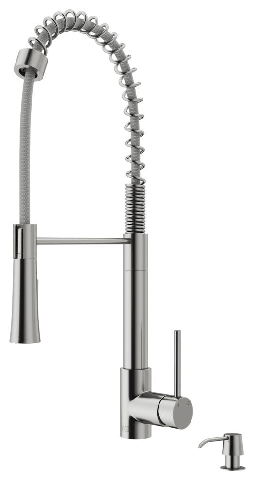 VIGO Laurelton 22" H Single Handle Pull-Down Sprayer Kitchen Faucet, Stainless Steel, With Soap Dispenser