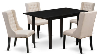 5Pc Dinette Set, 1 Butterfly Leaf Table, 4 Cream Chair, Black