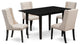 5Pc Dinette Set, 1 Butterfly Leaf Table, 4 Cream Chair, Black
