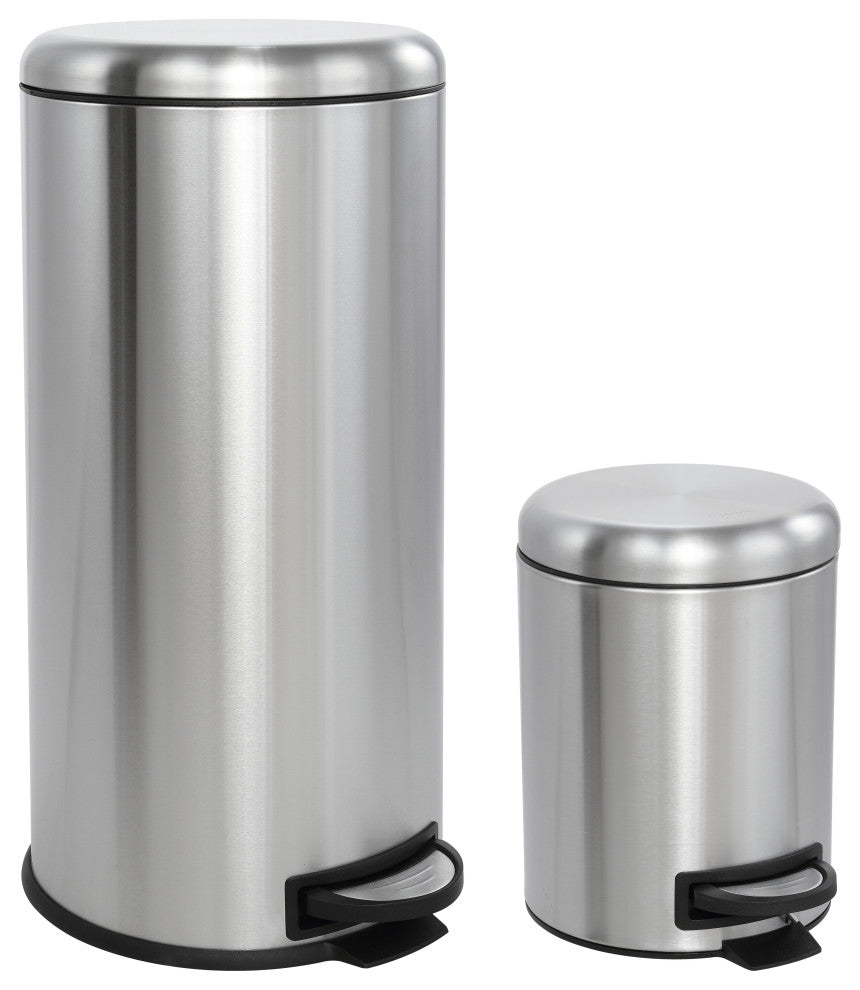 Happimess Oscar 30L and 5L Step-Open Trash Can, Stainless Steel