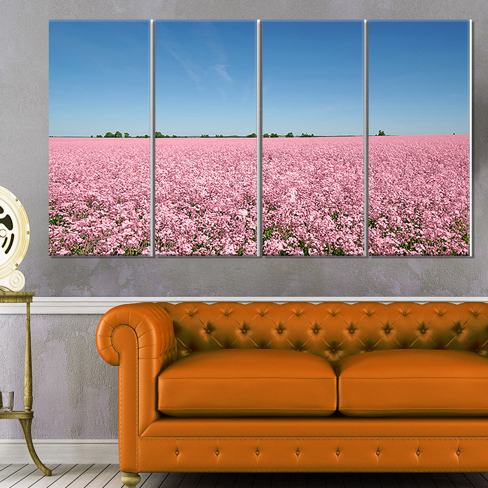 Beautiful Meadow under Blue Sky, Floral Canvas Art Print, 48"x28", 4 Panels