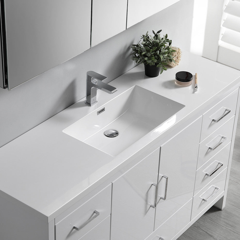 Fresca Imperia 60" Gloss White Cabinet With Integrated Single Sink