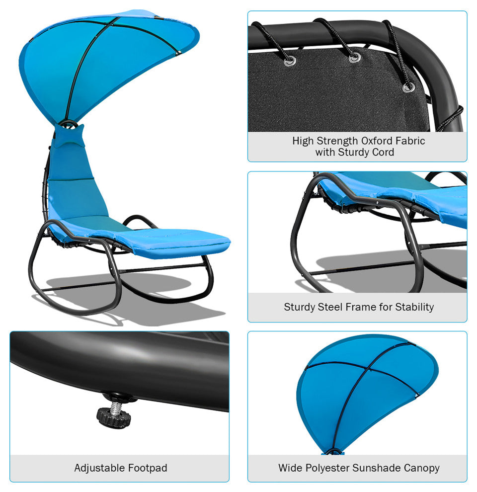 Costway Hanging Chaise Lounge Swing Canopy Thick Cushion Turquoise