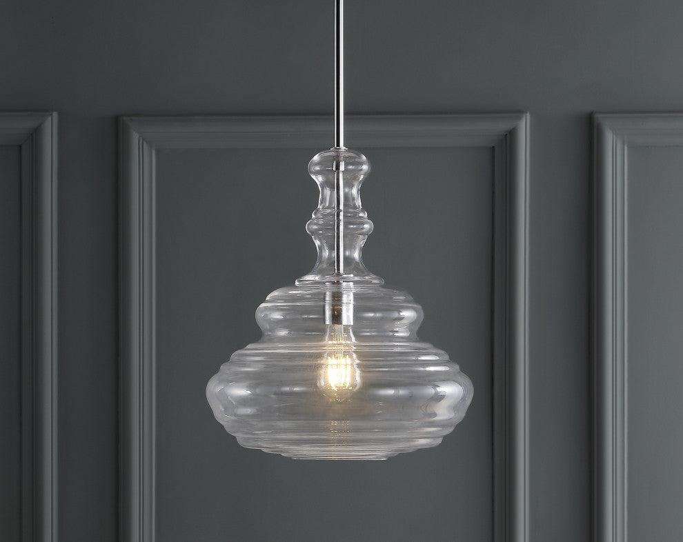 Bettina 13.37" Glass and Metal LED Pendant, Clear, Chrome
