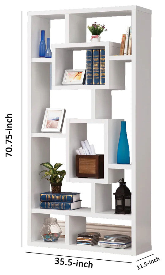 Benzara BM156225 Fantastic Geometric Cubed Rectangular bookcase, White