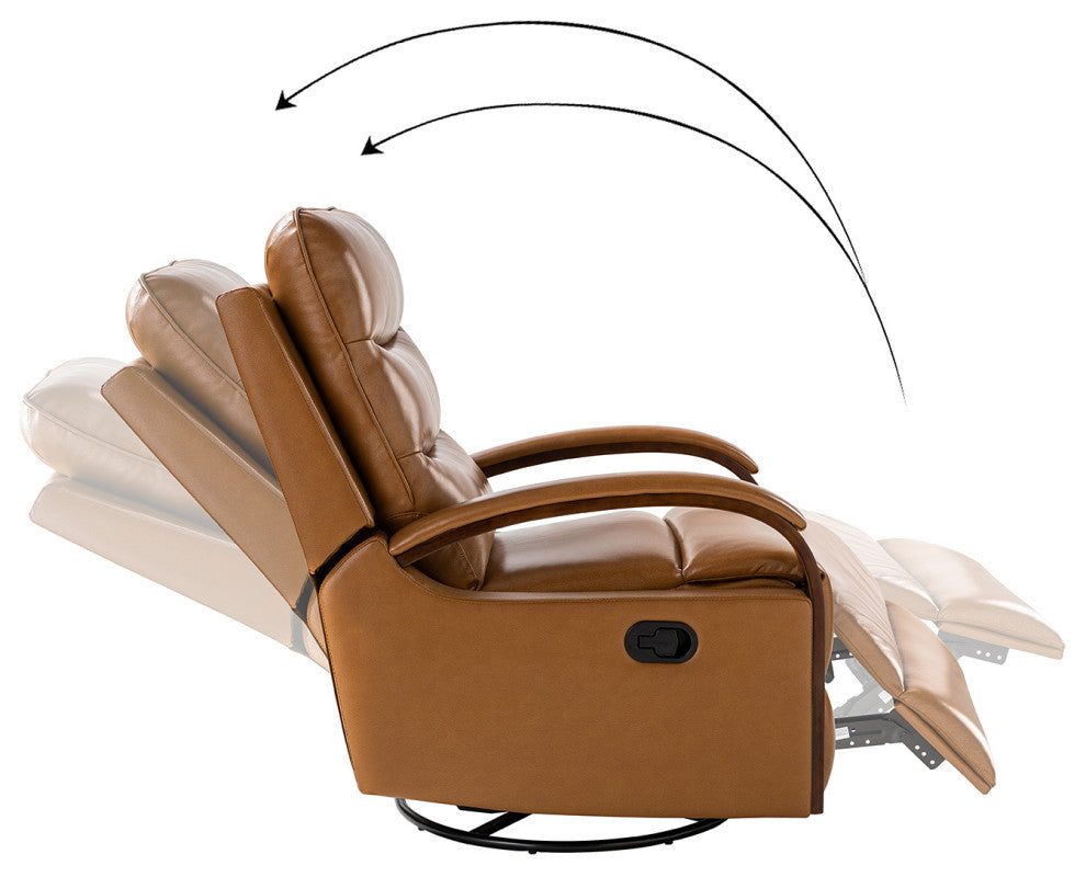 Konradin Genuine Leather Swivel Rocking Manual Recliner Set of 2, Camel