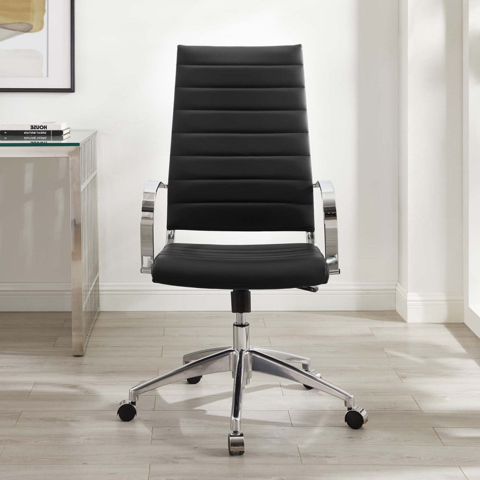 Computer Work Desk High Back Chair, Faux Leather, Black, Home Business Office