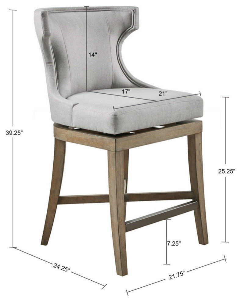 Madison Park Carson Counter Stool With Swivel Seat, Light Gray