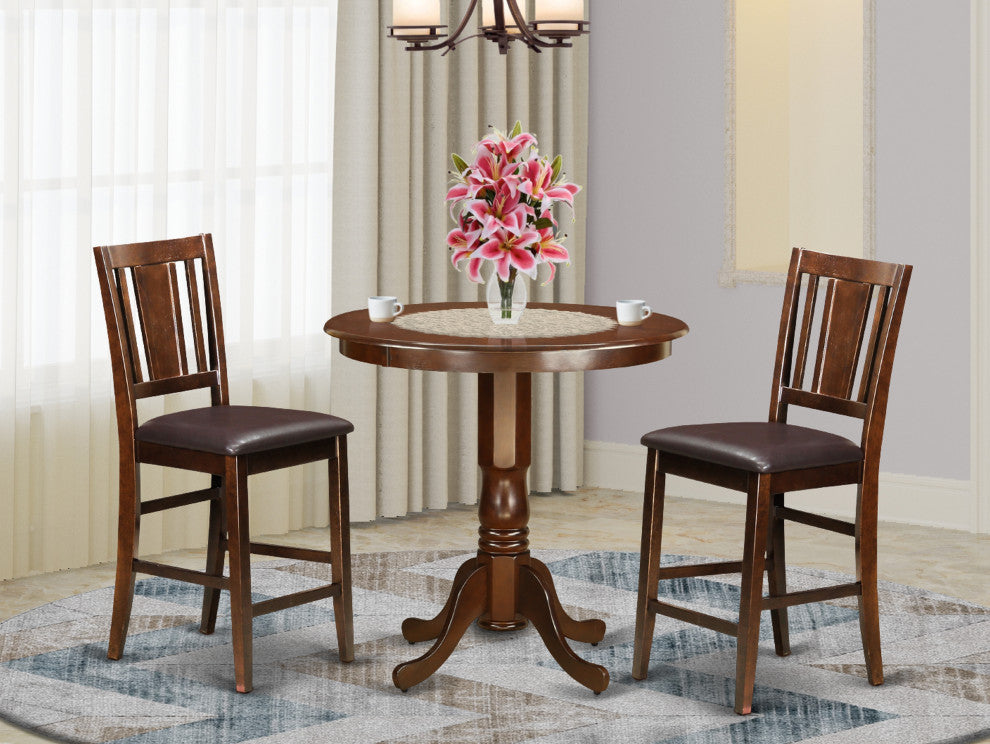 3 Pc Counter Height Set High Table And 2 Dining Chairs