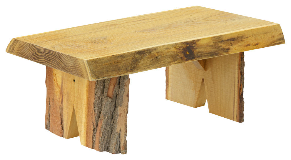 Live Edge Decorative Flower Pot Garden Bench, Natural Stain, 2 Foot