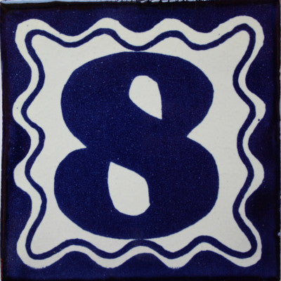 Blue Talavera Tile, Set of 3, Number Eight