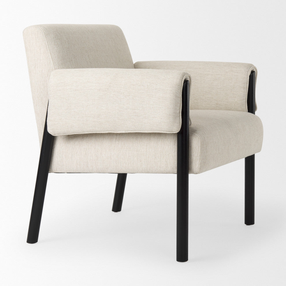Ashton Beige Twill Fabric w/ Black Solid Wood Accent Chair