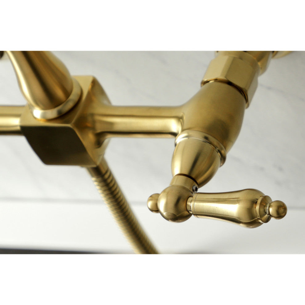 KS126XALBS-P Heritage Wall Mount Bridge Kitchen Faucet with Brass Sprayer, Brush