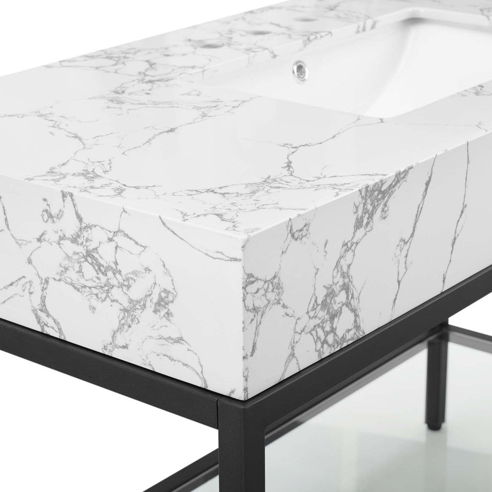 Sink Vanity Cabinet, Artificial Marble, Metal, Black White, Modern, Bathroom