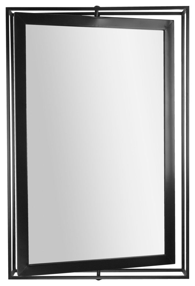 Black Rectangular Metal Framed Swivel Floating Wall Mirror