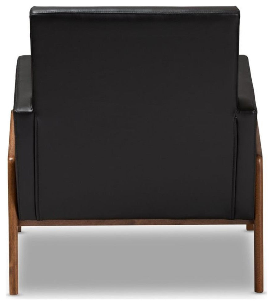 Perris Midcentury Modern Black Faux Leather Upholstered Walnut Wood Lounge Chair