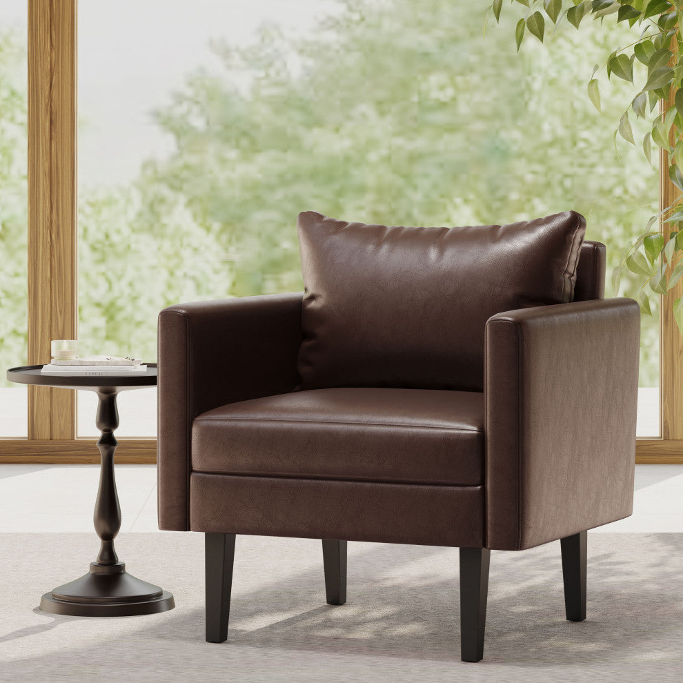 Dowd Mid Century Modern Faux Leather Club Chair, Dark Brown