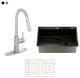 33in Stainless Steel Single Bowl Drop-In Workstation Kitchen Sink with Faucet, Brushed Nickel
