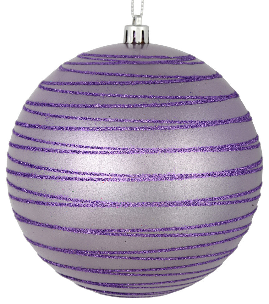 Vickerman N187686D 4" Lavender Candy Finish Ball Ornament With Glitter Lines