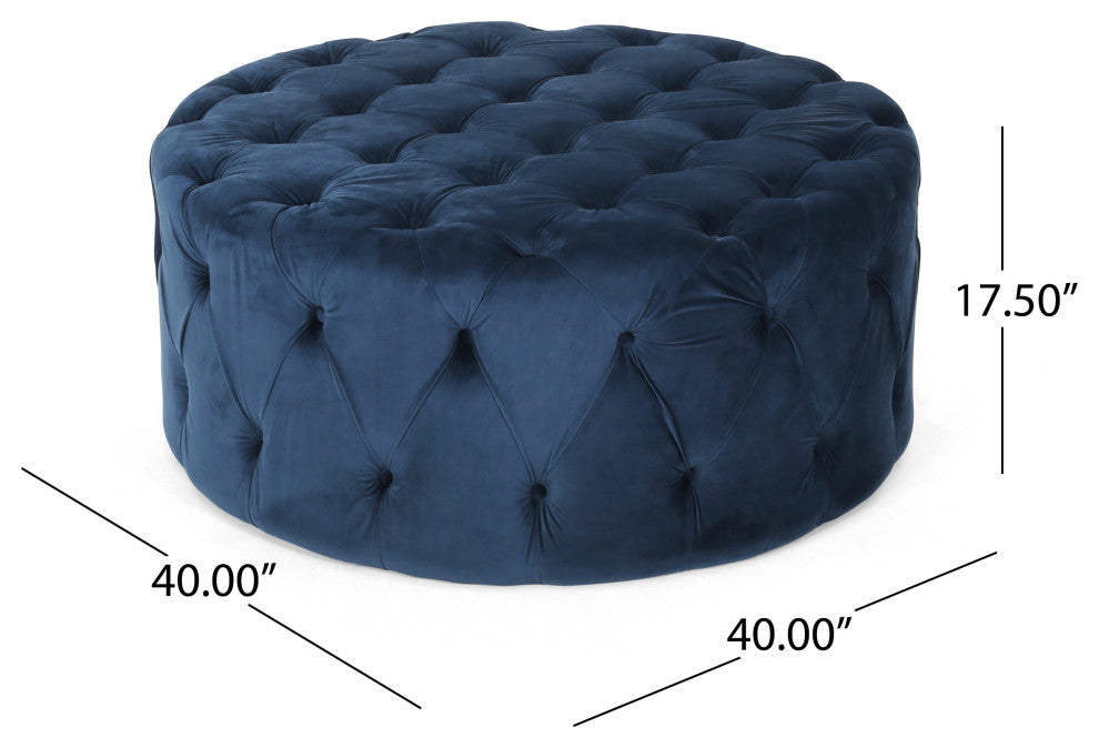 GDF Studio Limosa Round Tufted Velvet Ottoman, Blue