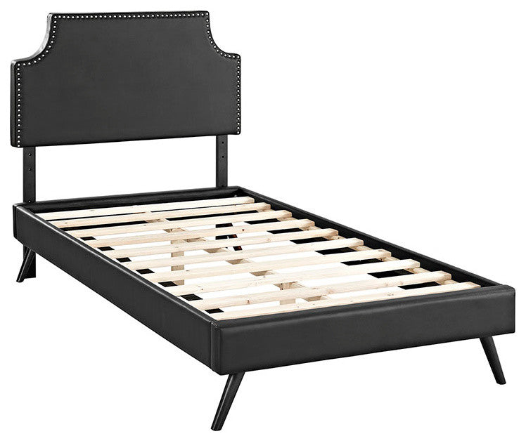 Modway Laura Twin Vinyl Platform Bed With Round Splayed Legs, Black