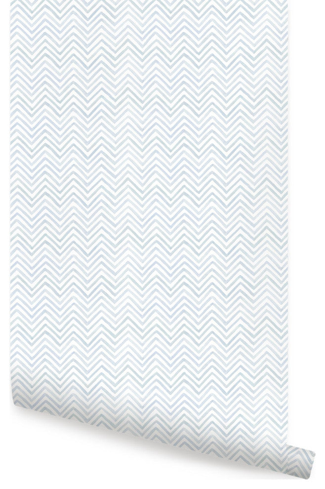 Watercolor Chevron Peel and Stick Vinyl Wallpaper, Slate Blue, 24"w X 60"h