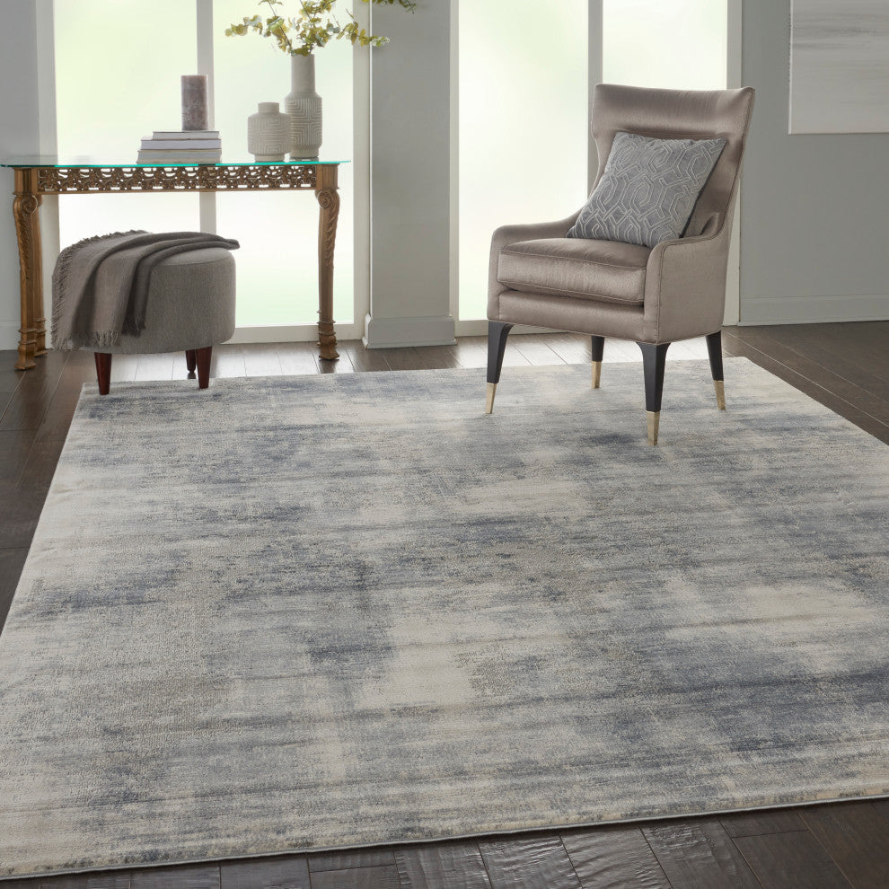 Nourison Rustic Textures 7'10" Round Blue/Ivory Modern Indoor Area Rug