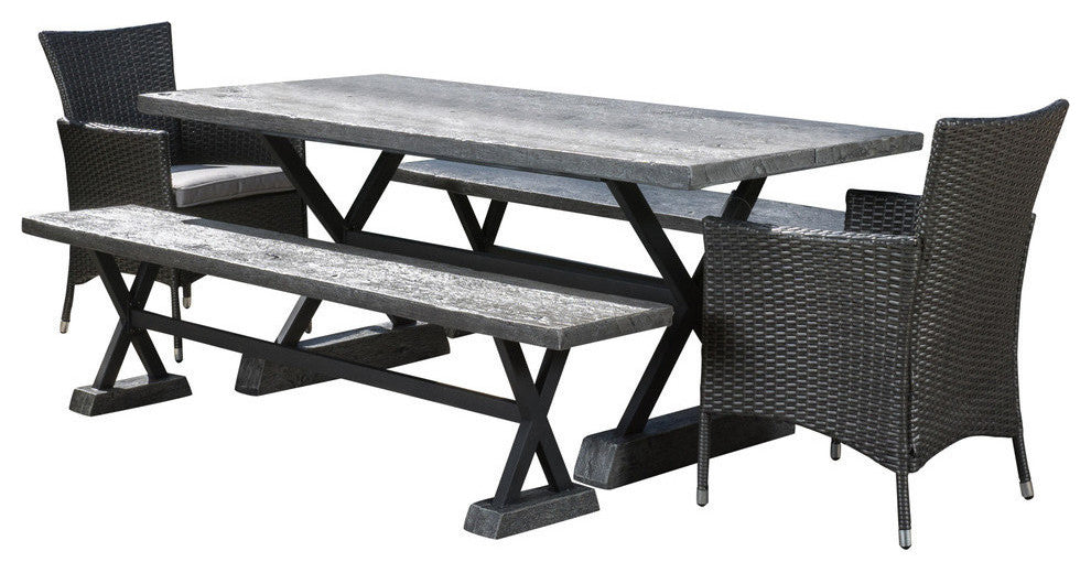 GDF Studio Numana Outdoor 5 Piece Lightweight Concrete Dining Set with Benches