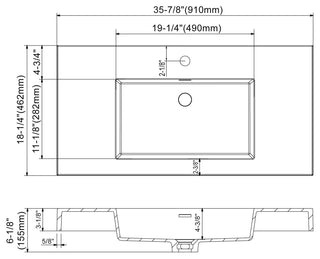 Dowell 18" FTB Resin Bathroom Vanity Basin, Black, 36W x 18D x 6H