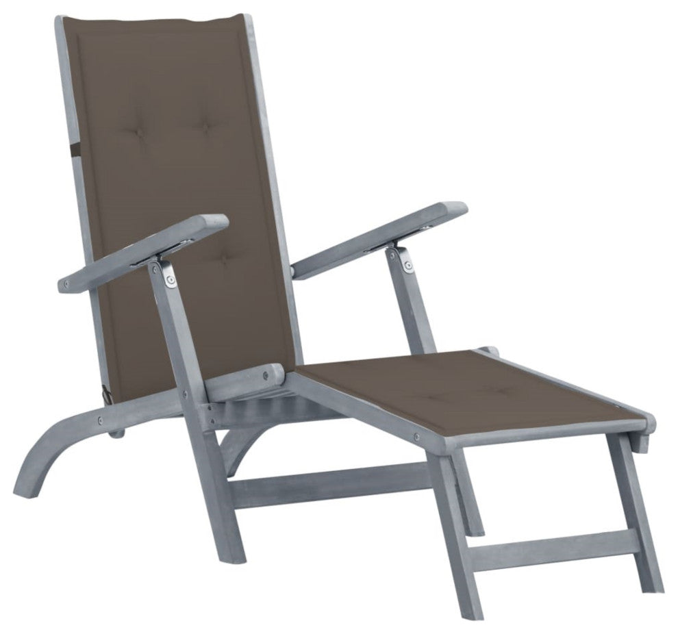 Vidaxl Outdoor Deck Chair With Footrest And Cushion Solid Acacia Wood