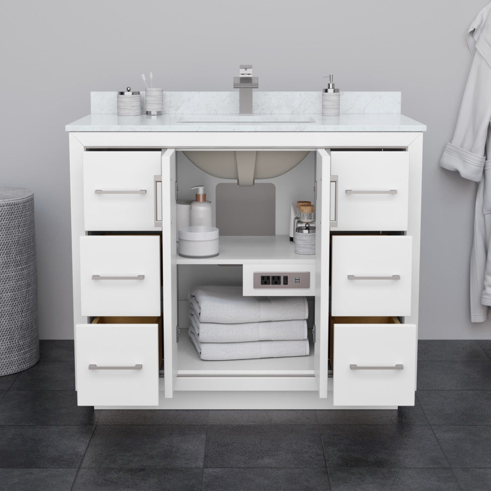Icon 42" Single Vanity, No Top, No Sink, Black Trim