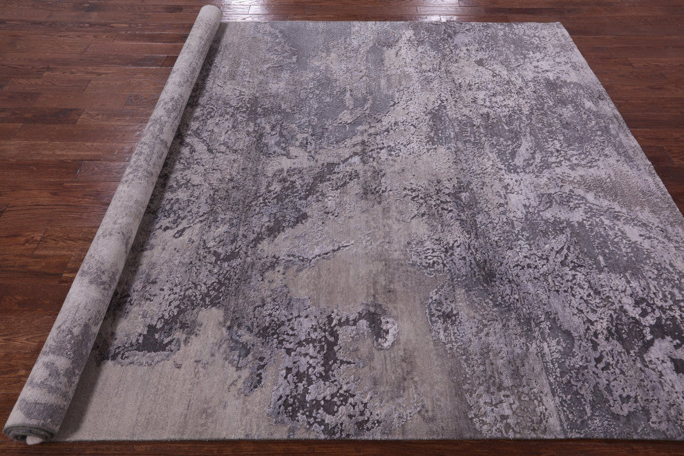 Wool and Silk Abstract Hand-Knotted Rug 7' 11" X 10' 1" Q9044
