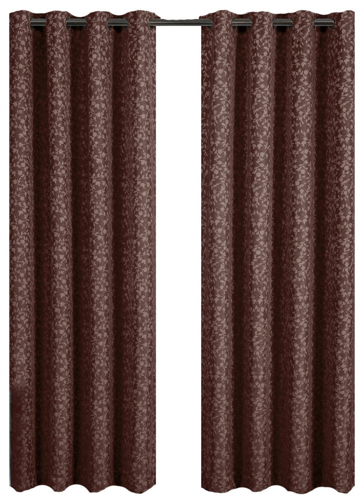 Fiorela 2PC Jacquard Grommet Curtains, Brown, 54"x96", Single