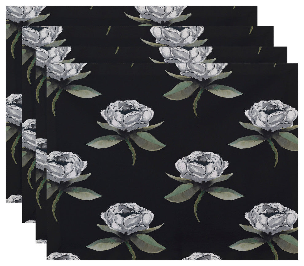 Floral Bunch 18"x14" Black Floral Print Placemat, Set of 4