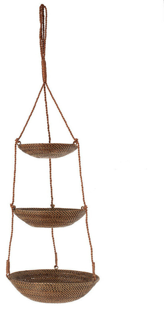 Carmel 3-Tier Hanging Basket, Rattan-Nito, Honey-Brown
