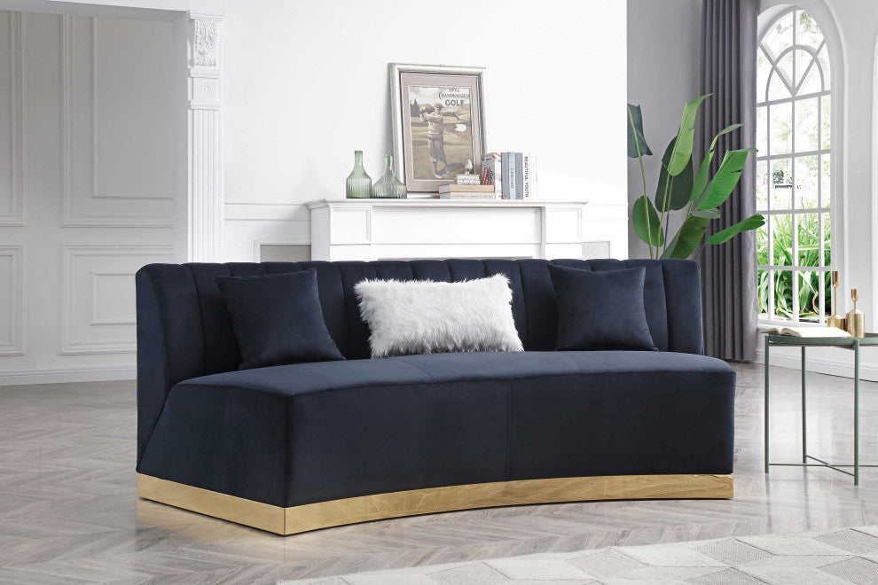 Brentwood 89 in. W Armless Velvet Curved Sofa, Black