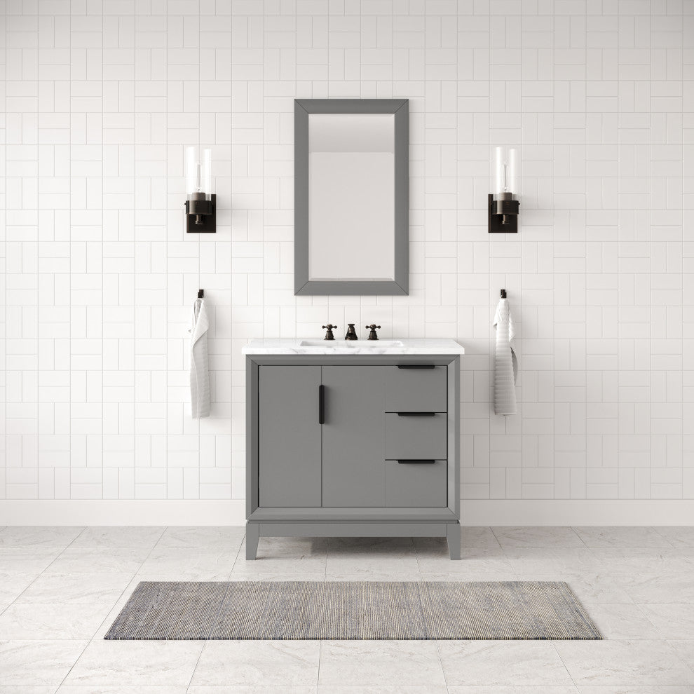 Elizabeth 36" Single Sink Carrara White Marble Vanity, Cashmere Gray