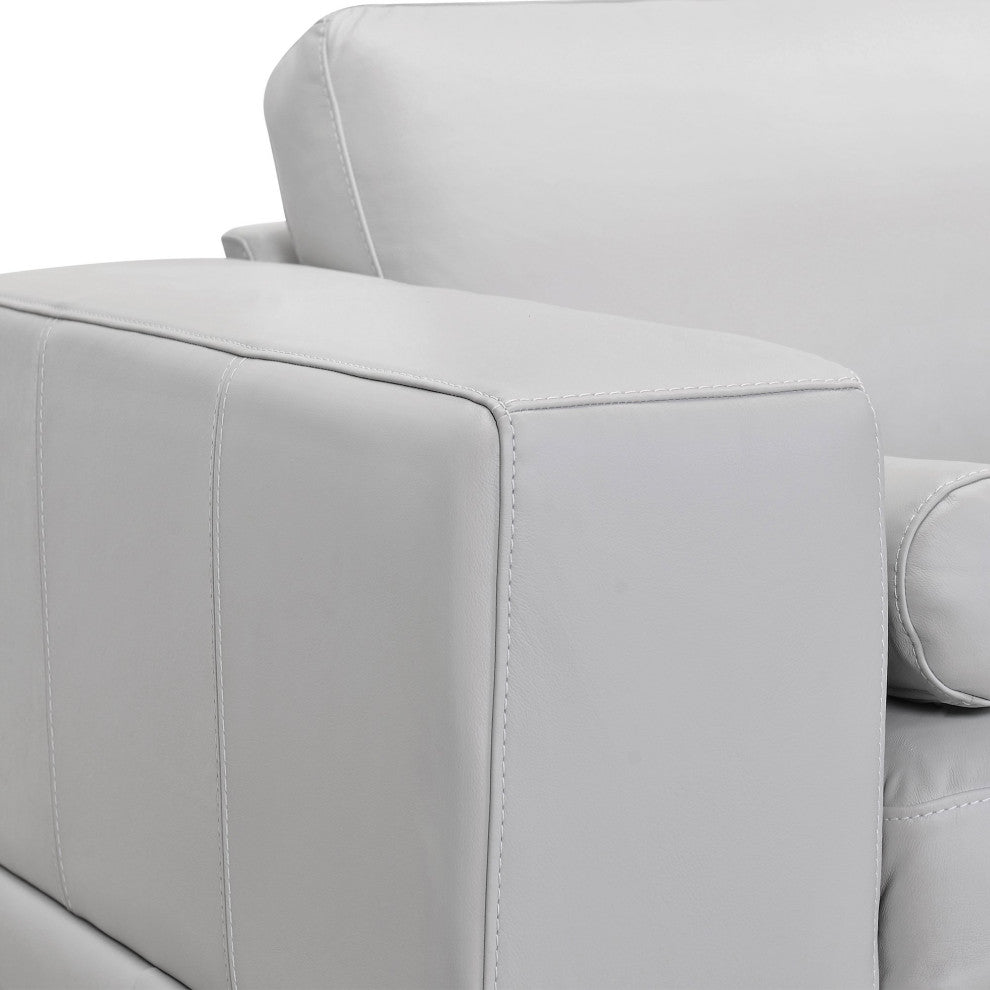 Contemporary Sofa, Oversized Padded Seat & Back With Bolster Pillows, Dove Grey