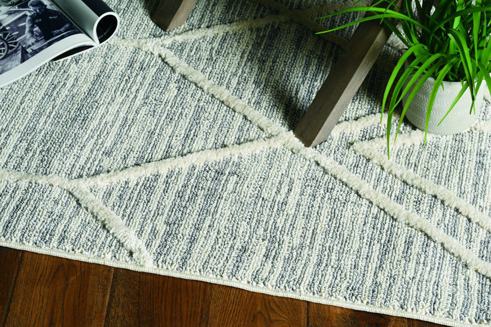 HomeRoots 8'x11' Ivory Grey Machine Woven Geometric Indoor Area Rug