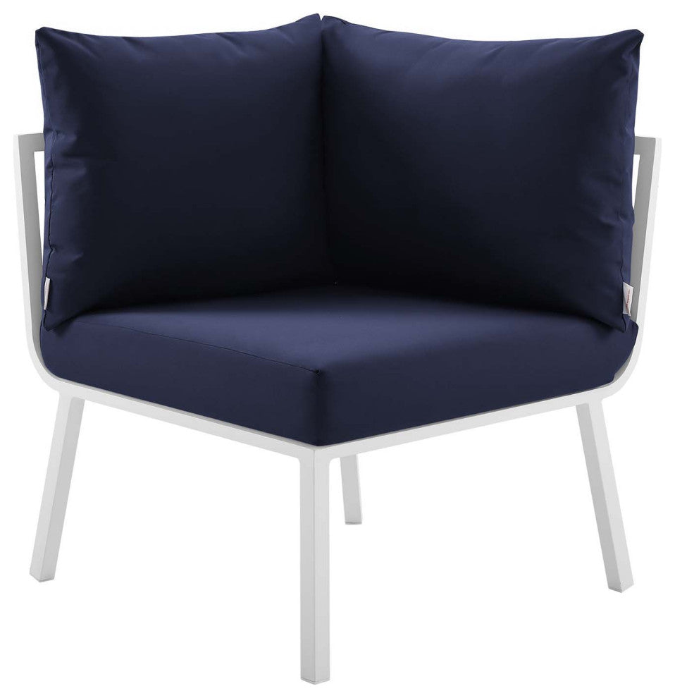 Lounge Sectional Sofa Chair Set, Aluminum, Metal, White Blue Navy, Outdoor
