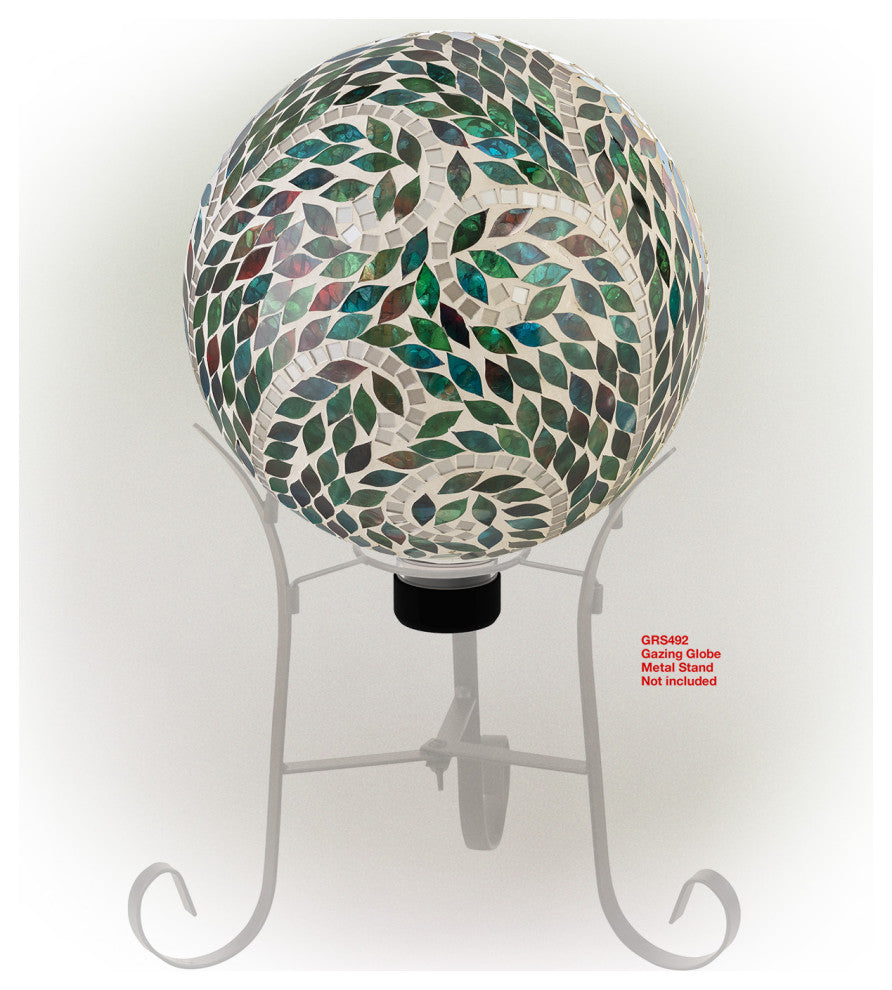Alpine Multi Color Mosaic Gazing Globe With Leaf Pattern, 11"Tall