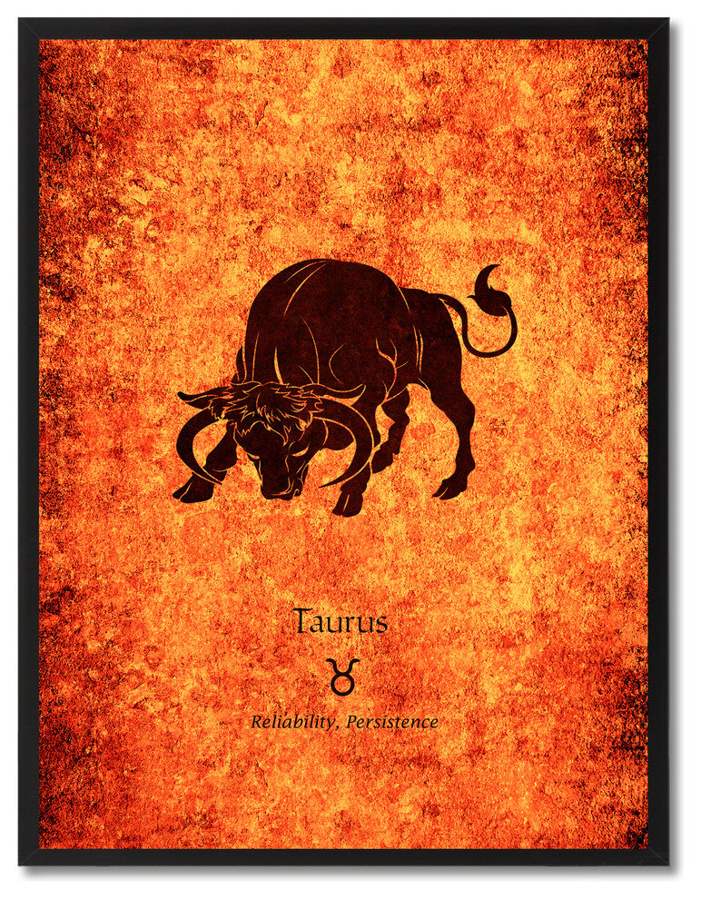 Taurus Horoscope Astrology Orange Print on Canvas with Picture Frame, 13"x17"