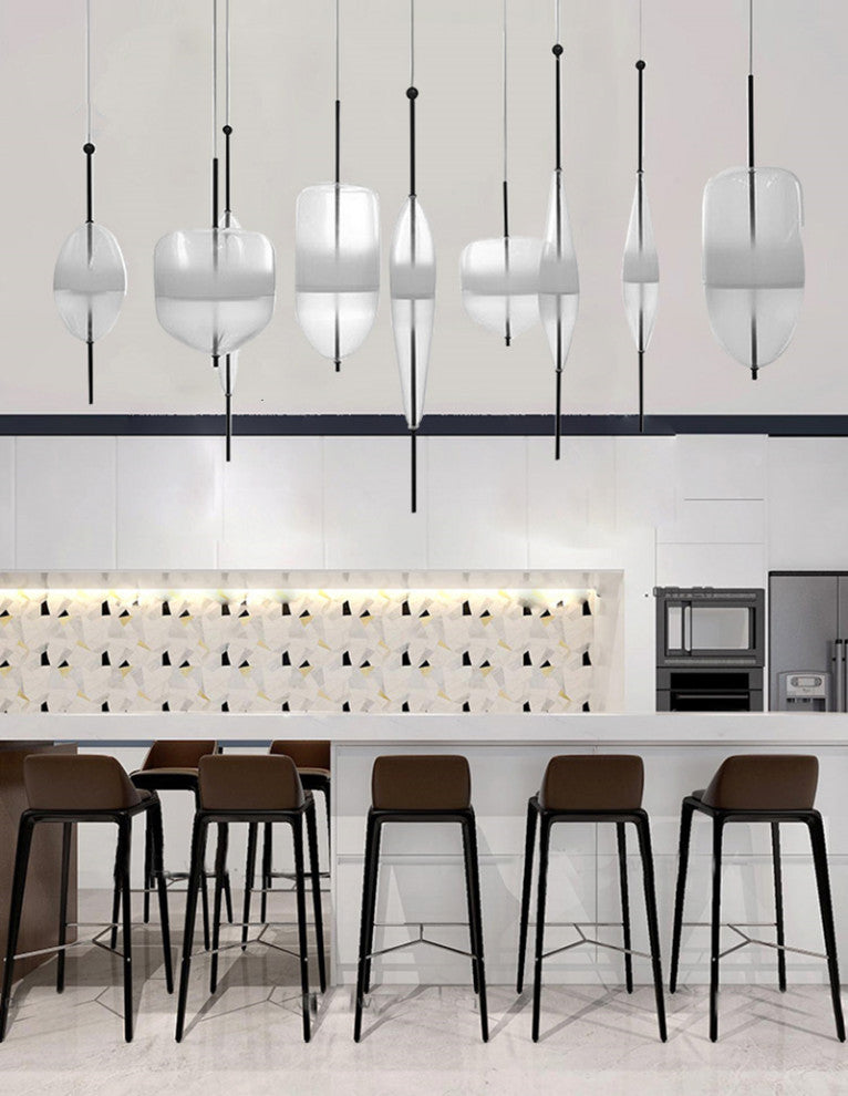 Blue/White Drop-shaped Glass LED Hanging Lamp for Kitchen Island, White, E