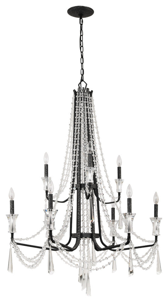 Barcelona 9-Lt 2-Tier Crystal Chandelier - Onyx