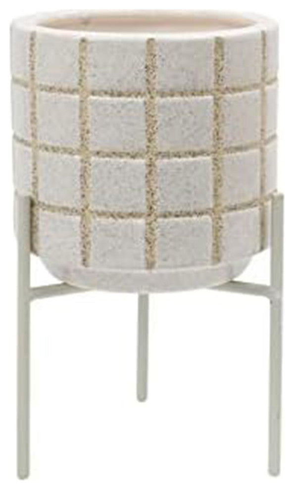 Ceramic Planter with Stand, 4.96"L x 6.89"H x 4.96"W, White