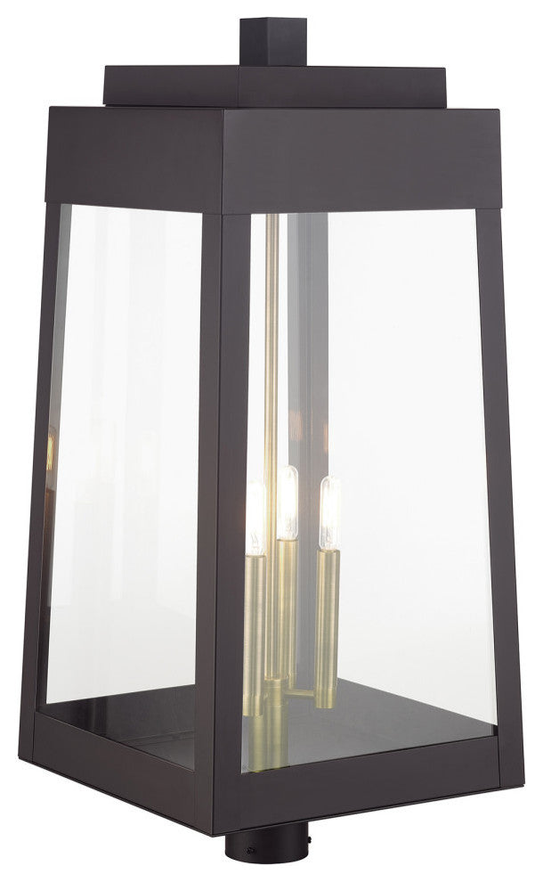 Oslo 4-Light Bronze Outdoor Extra Large Post Top Lantern with Antique Brass