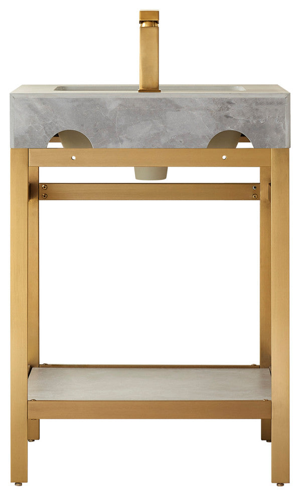 Funes Bath Vanity with Mirror, Brushed Gold Support, 24'', Grey Stone Top